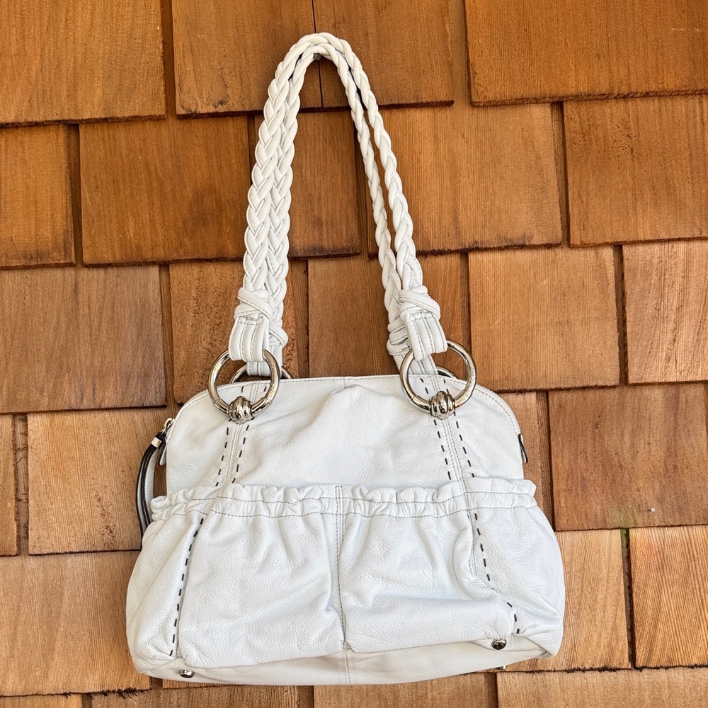b. makowsky White Braided-Handle Shoulder Bag